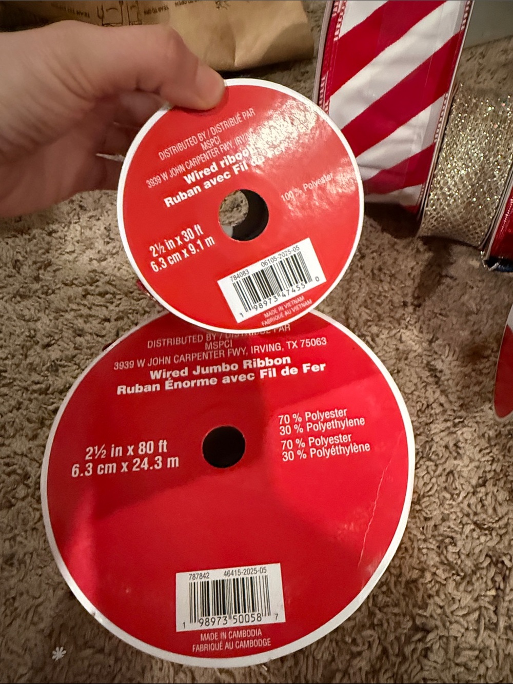 Bundle of NEW Ribbon Assortment in Red, Green, Gold, White - Picture 3 of 3